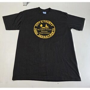 Vintage‎ Marathon County Parks Shirt Mens Large Black Stedman USA Wausau WI 80s